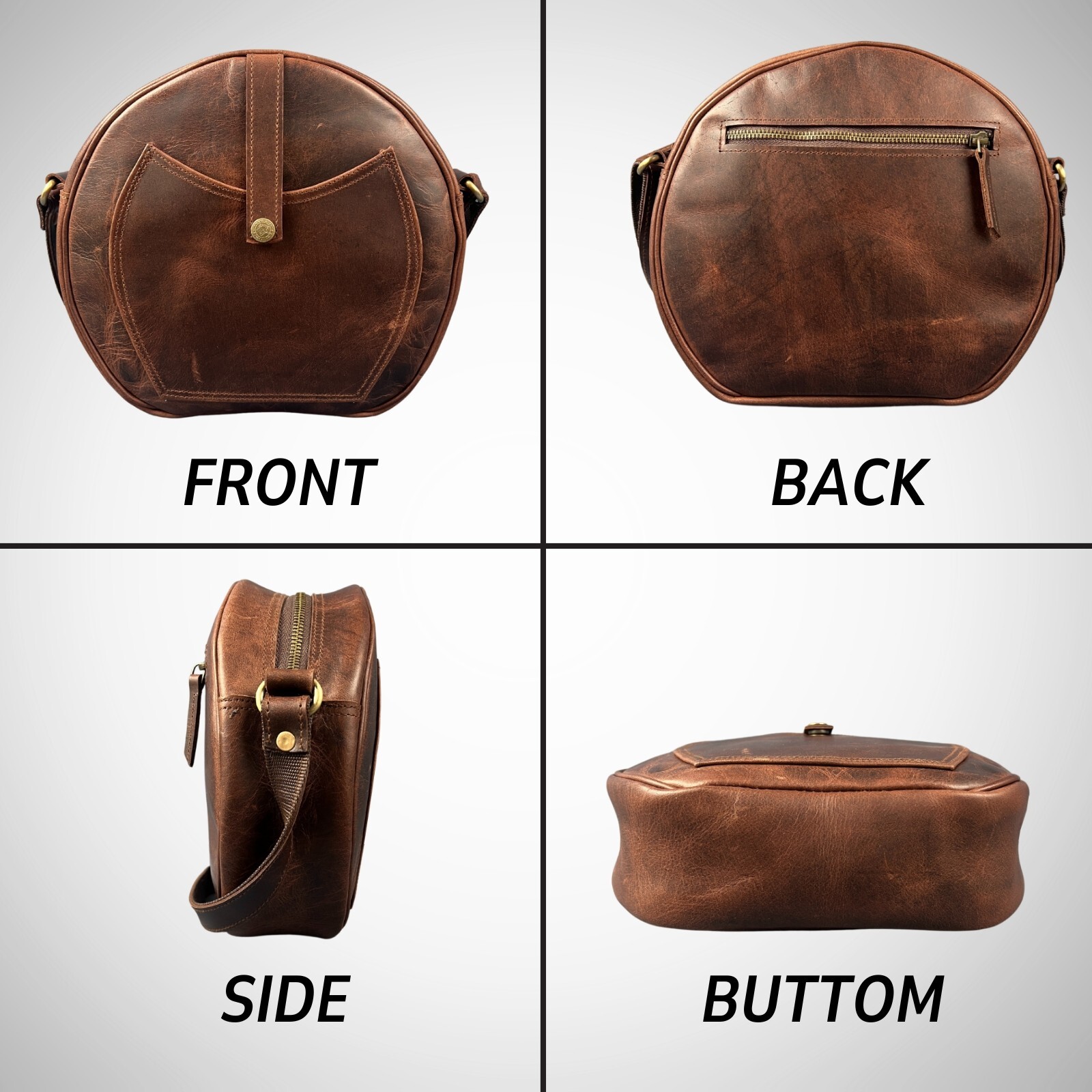 Ladies Buffalo Leather Round Hunter Crossbody Evening Shoulder Bag Circle…