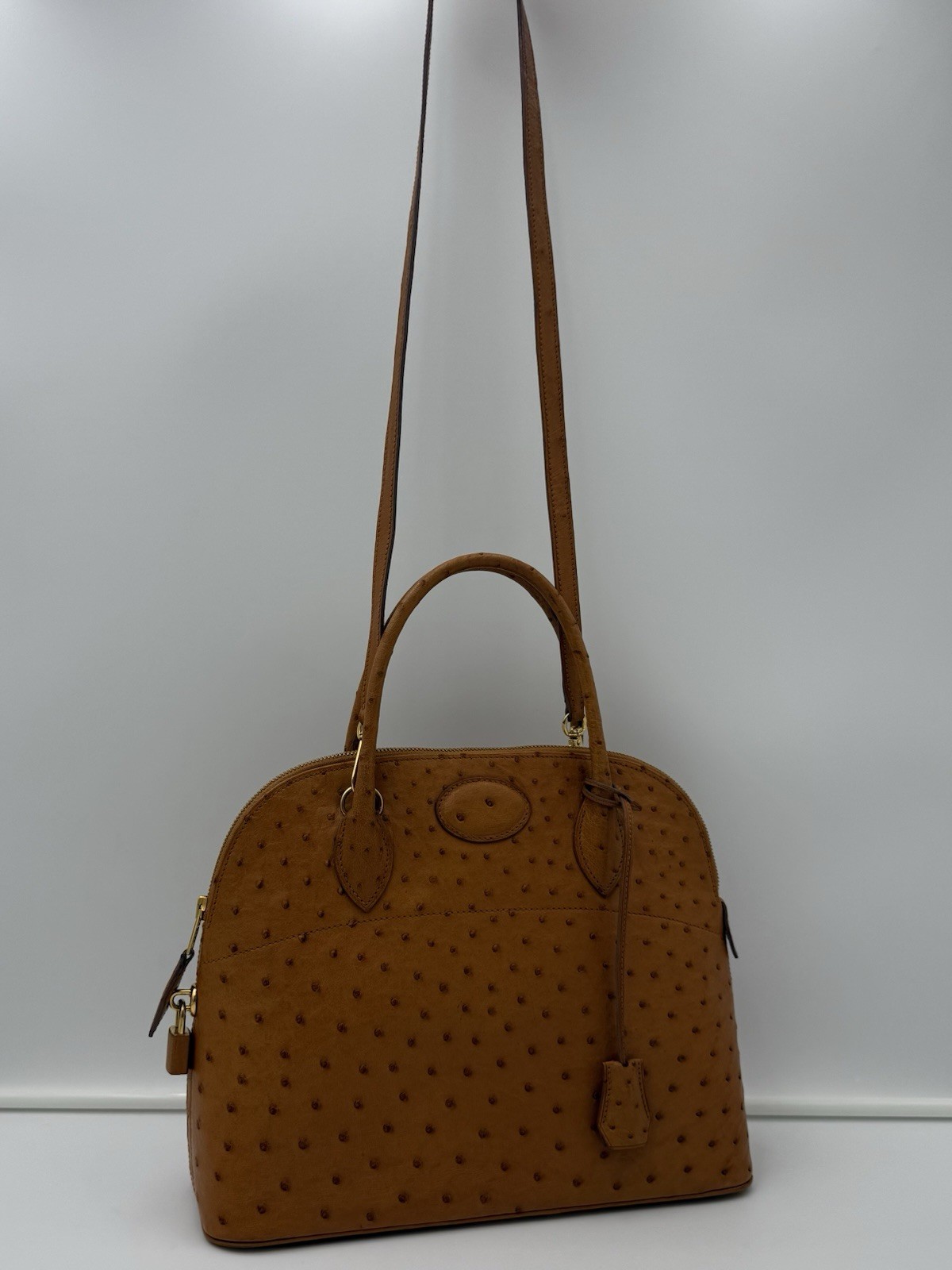 🇫🇷michel adolphe PARIS Unisex Brown Exotic OSTRICH BUGATTI 31 Bag •Made FRANCE