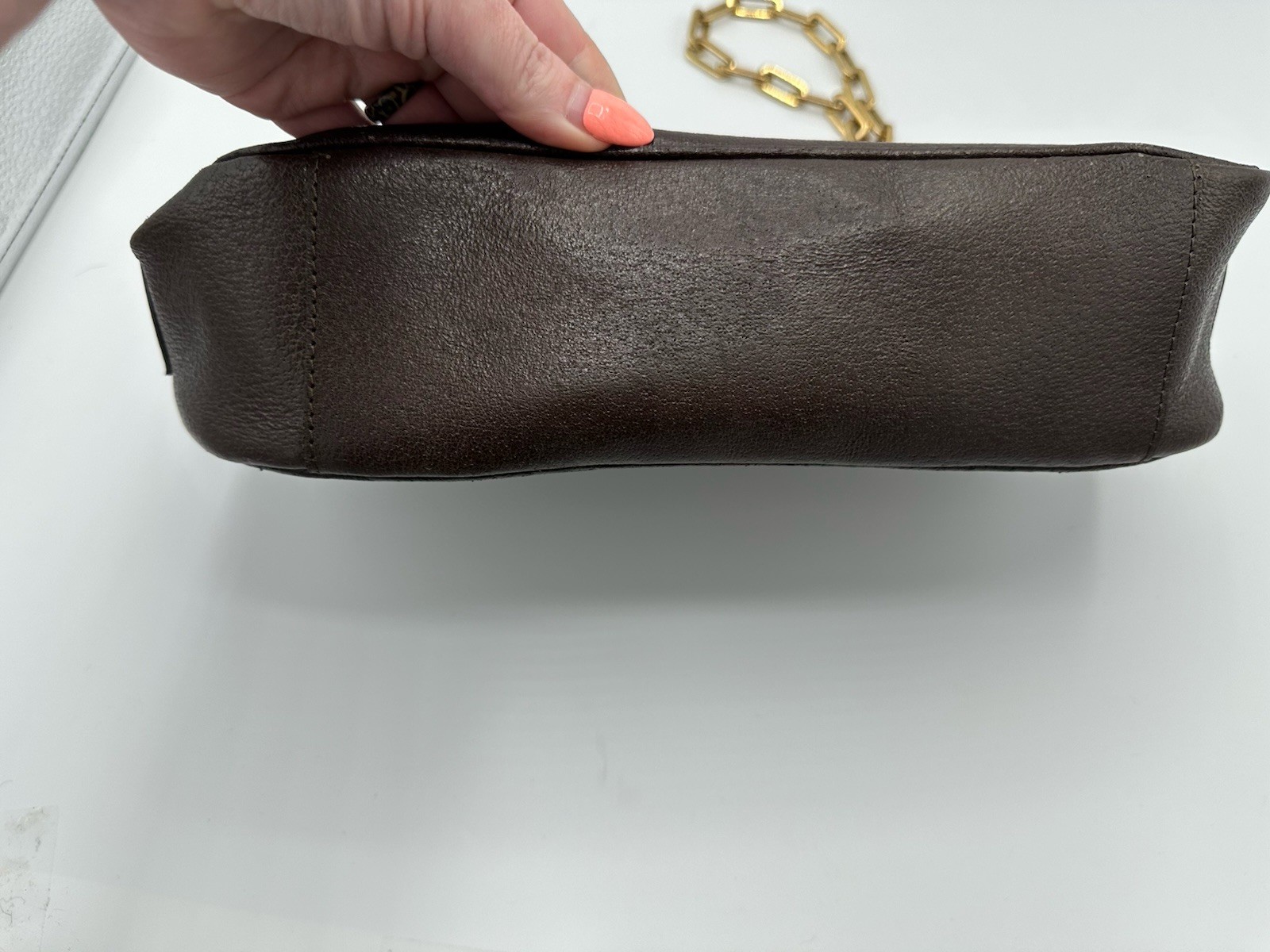 Claudia Ciuti Quilted Leather Shoulder Bag – Brown with Gold Chain Strap