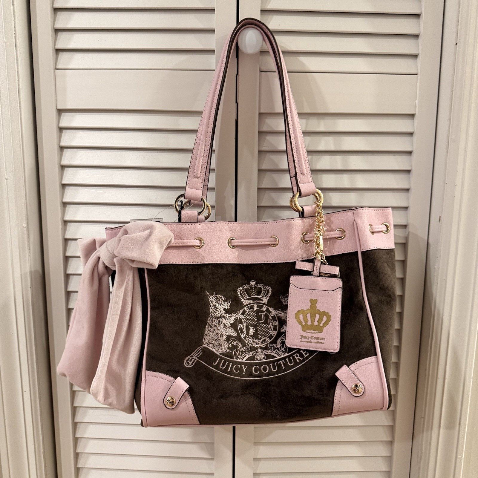 New Juicy Couture Scottie Dog Brown and Light Pink Daydreamer Tote Bag