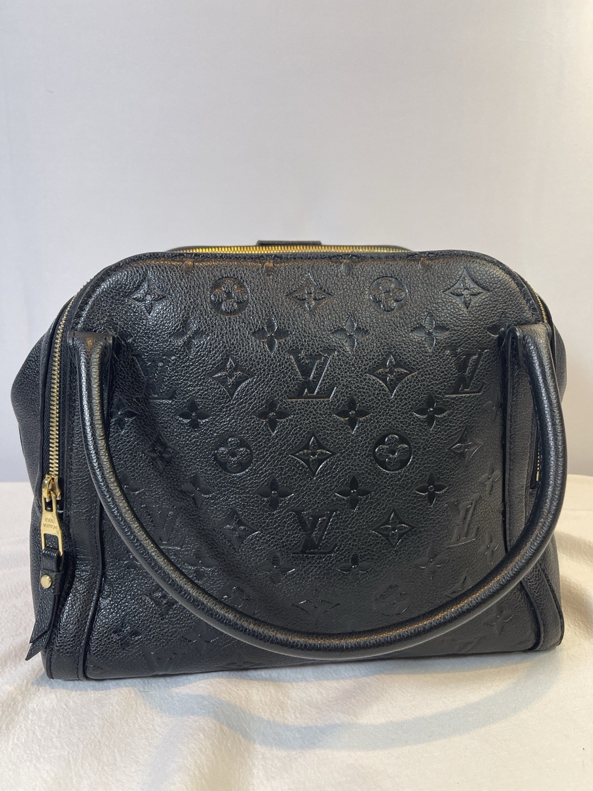 Authentic Louis Vuitton Marais MM Black Monogram Empreinte Leather Satchel Bag