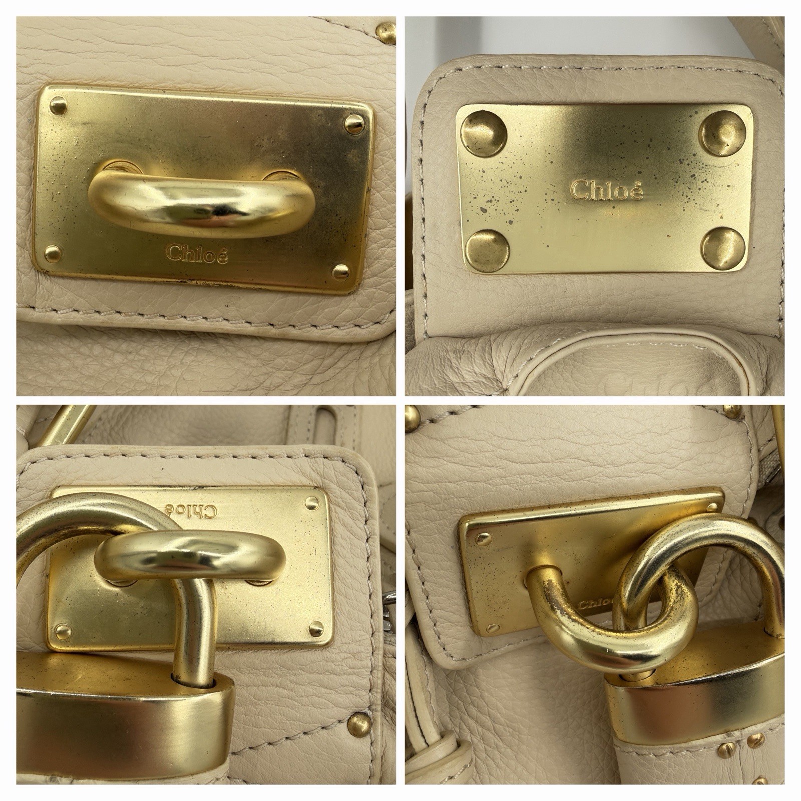 Chloe Paddington Hand Bag Purse Leather Ivory Gold Shoulder Off White 87