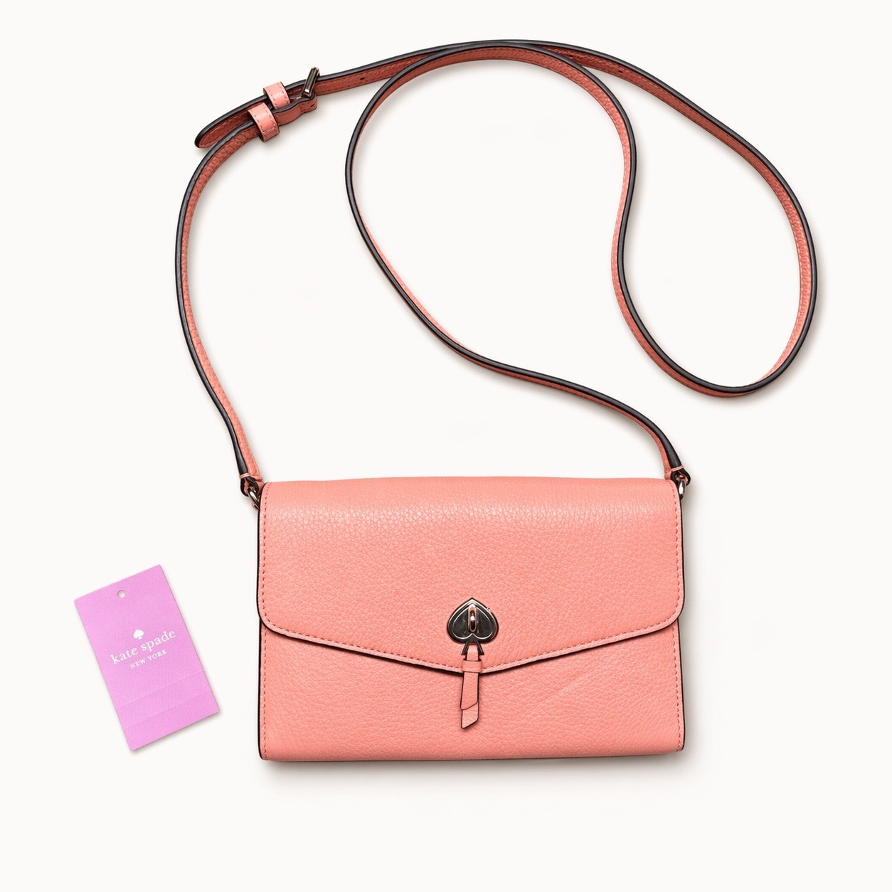 NWT $249 Kate Spade Marti Leather Flap Wallet Crossbody K6027 Peach Orange