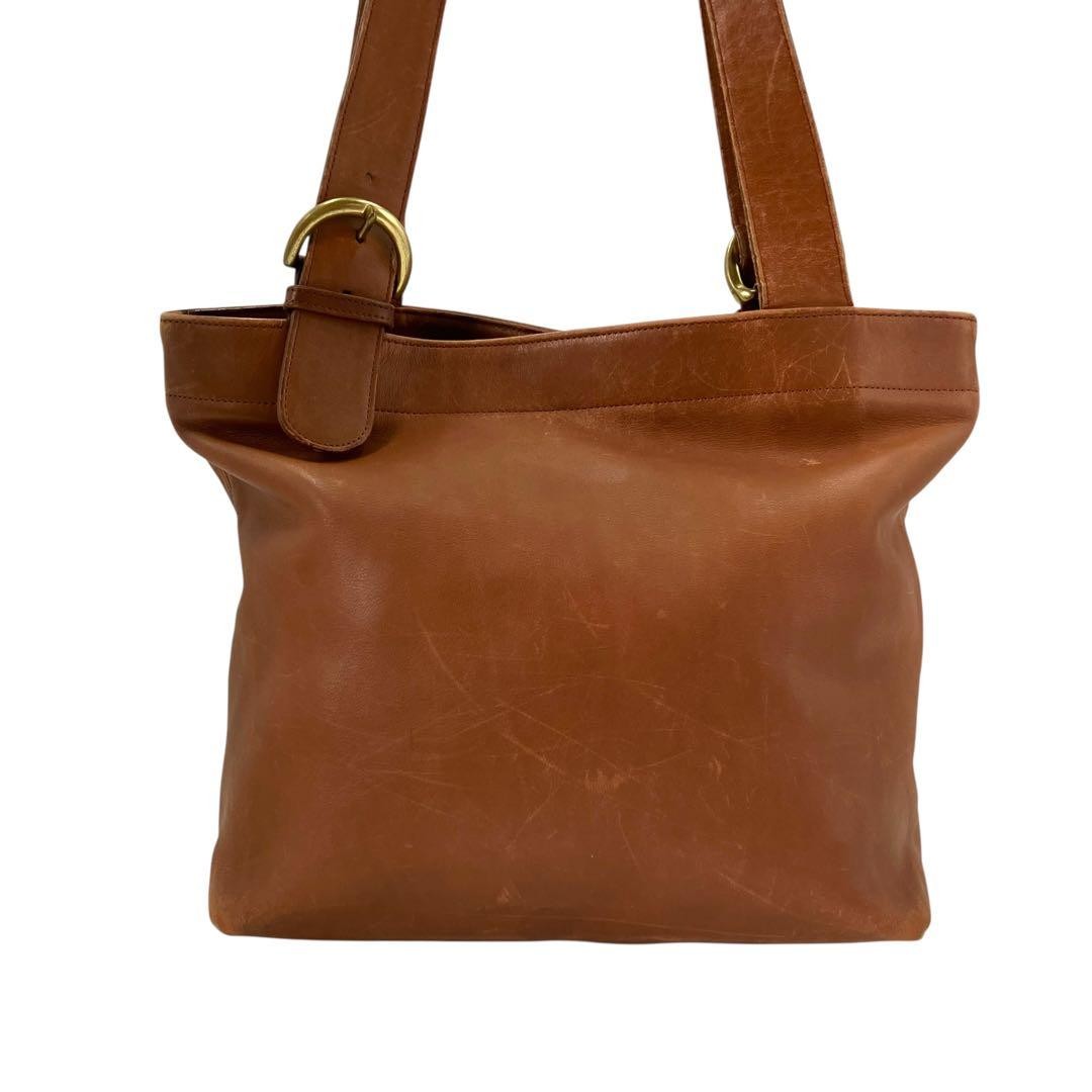 COACH 4140 Shoulder Tote Bag Leather Brown Logo Charm Button Vintage From Japan