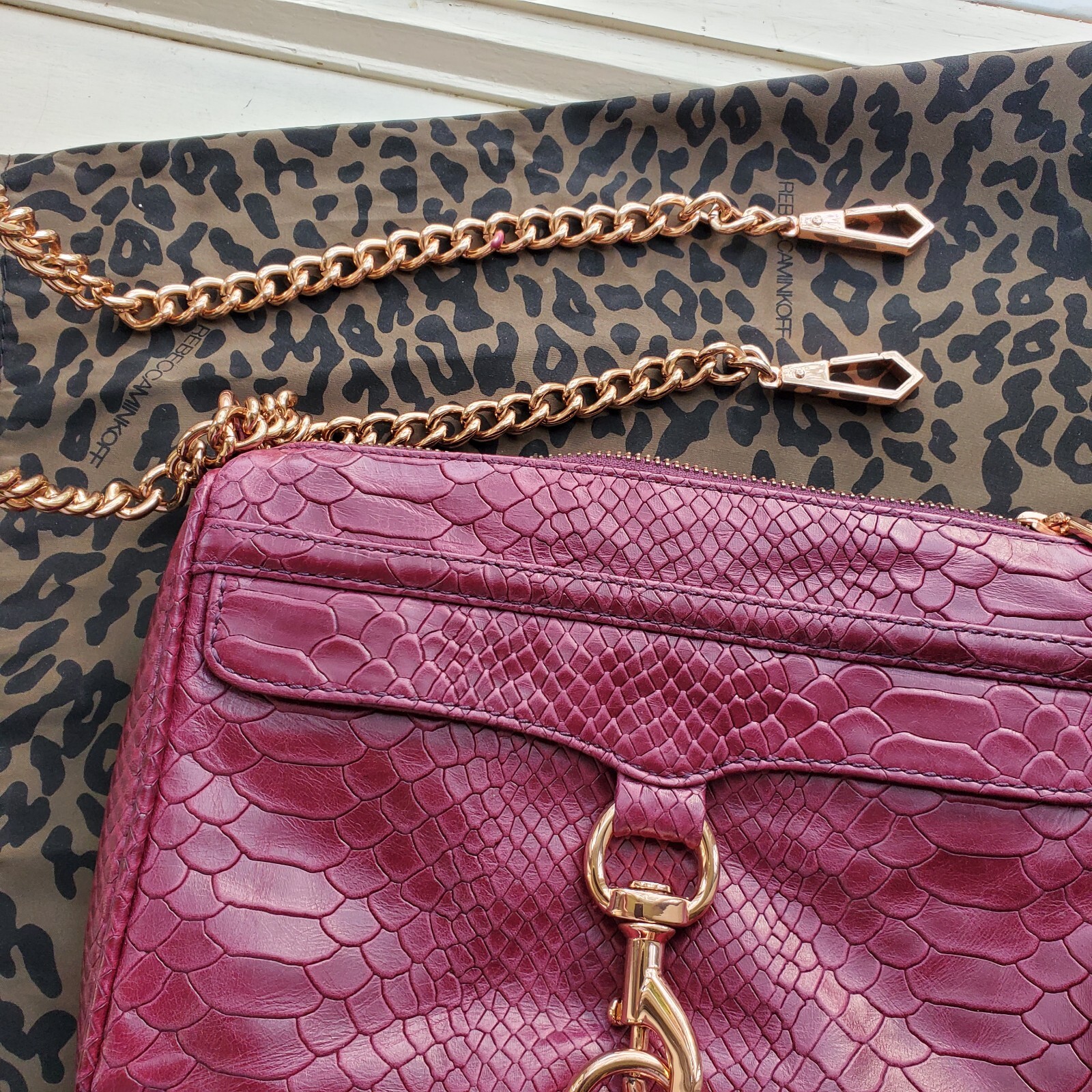 Rebecca Minkoff Plum Mini MAC Snakeskin Leather in Rosegold Hardware Crossbody