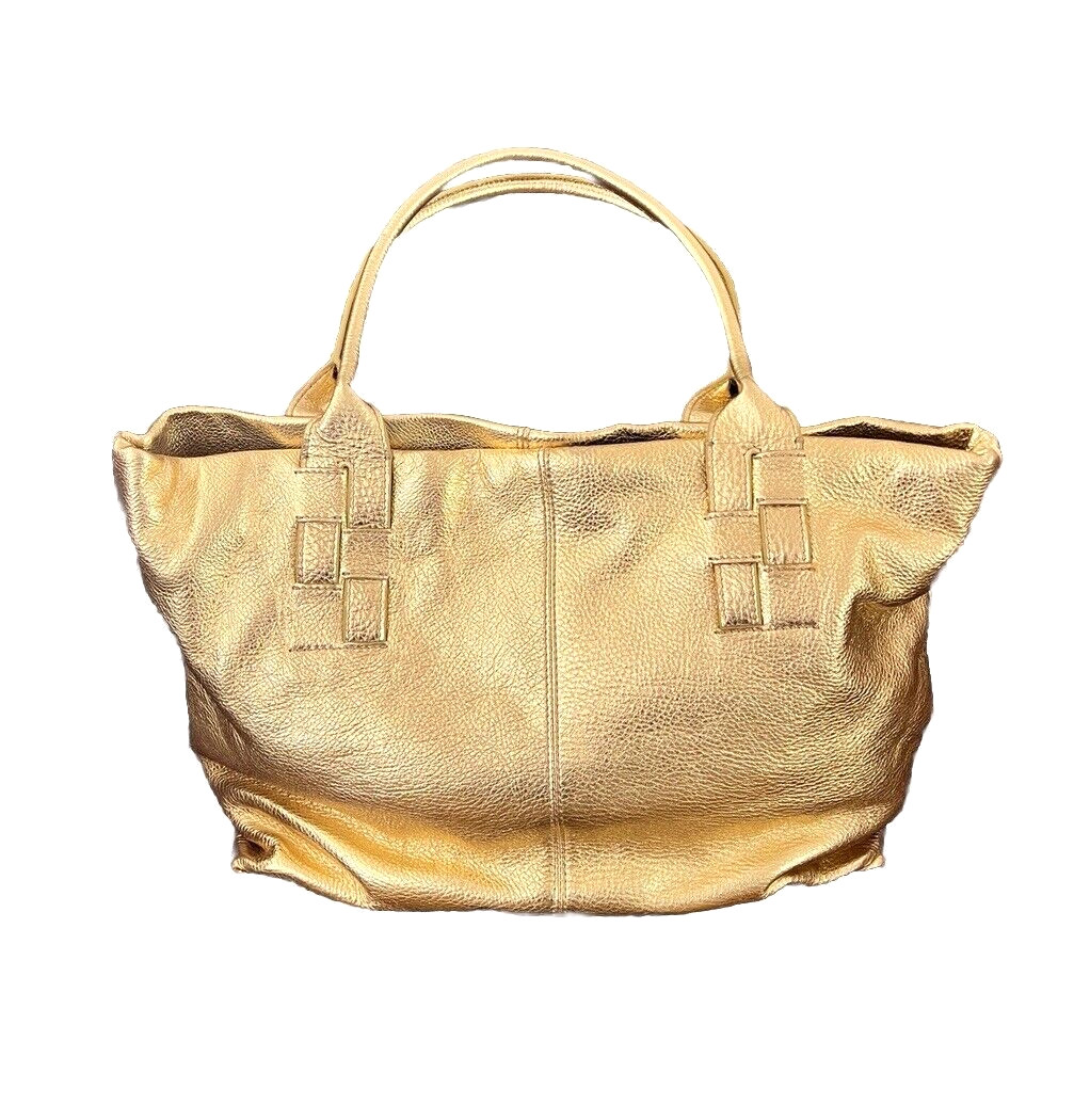 BARR+BARR NY Gold Pebble Leather Tote with Removable Pouch & Dust Bag NEW!