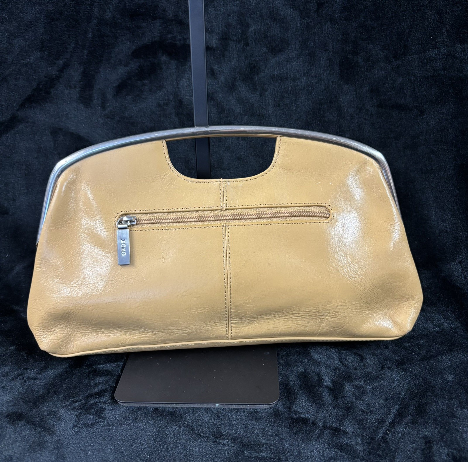 VINTAGE Hobo international leather clutch handbag Beige and Teal