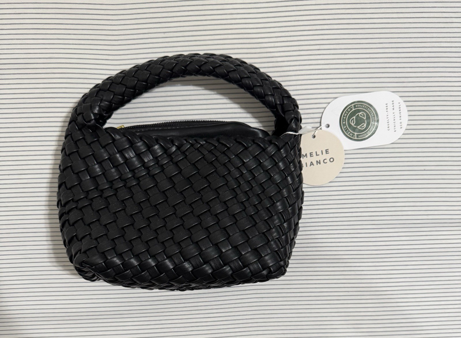 Melie Bianco Johanna Small Recycled Vegan Leather Woven Handbag with Pouch NWT