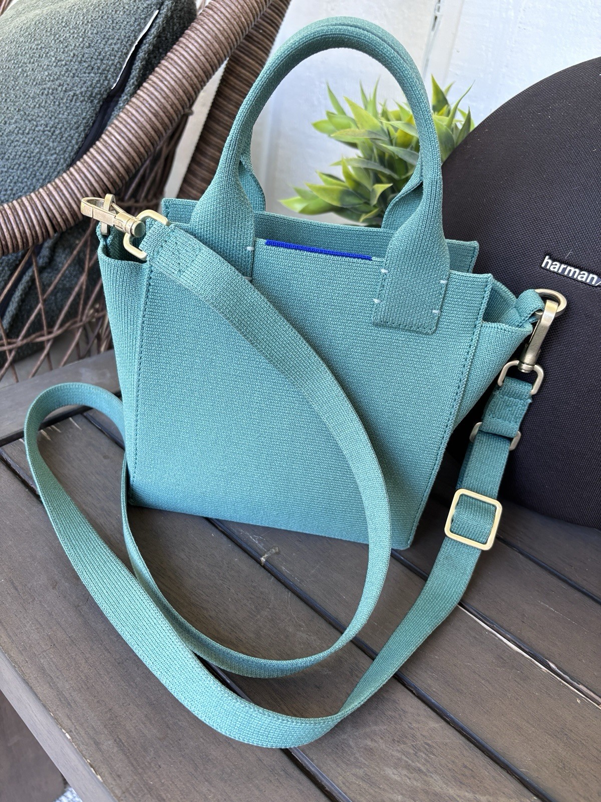 Rothy’s The Mini Handbag Juniper Crossbody Bag, Zip Closure, Strap