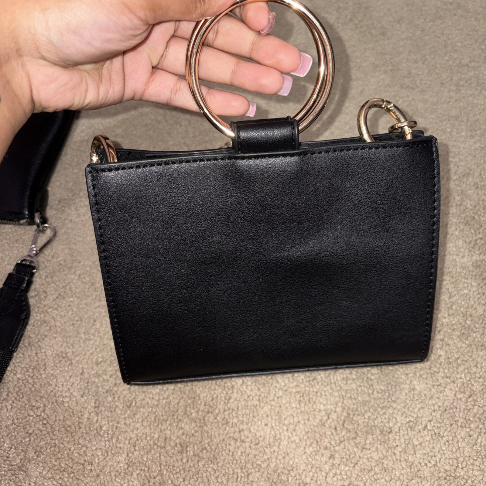 black crossbody bag With O ring meta handles gold-toned chain shoulder strap