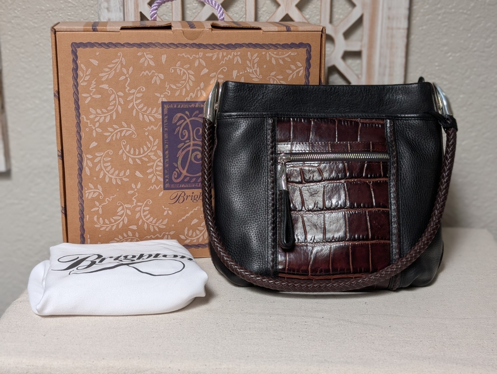 Brighton Barbados shoulder bag black leather faux croc western classic designer