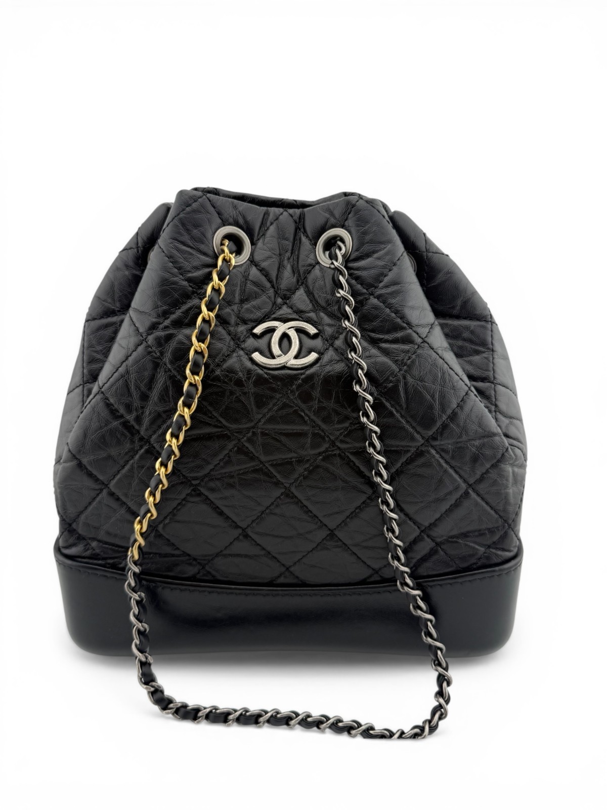 CHANEL Aged Calfskin Quilted Small Gabrielle Backpack Black Two-Tone Box