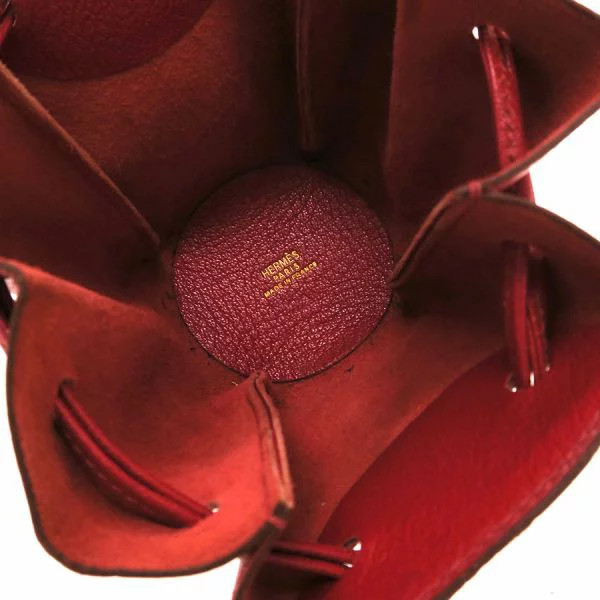 Hermes Vespa Pouch Red Leather Drawstring Bag Small 2.36 x 3.54 x 1.97 inches