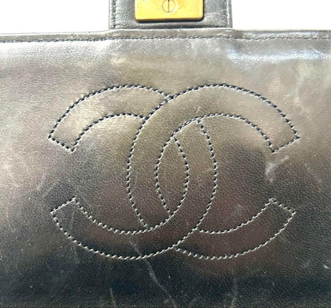 Chanel Matelasse CC Logo Single Flap Chain Shoulder Bag Black Leather Gold Good