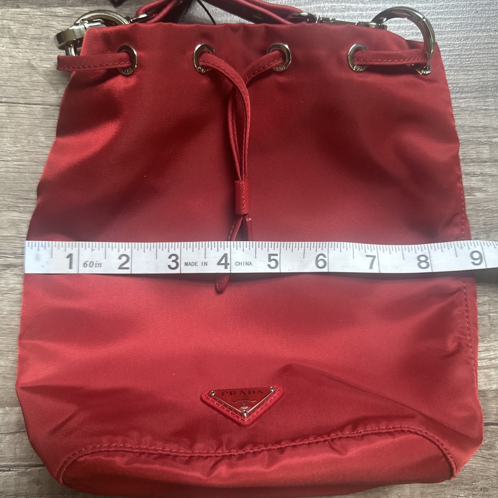Prada Tessuto Drawstring Pouch In Fuoco 1NA369