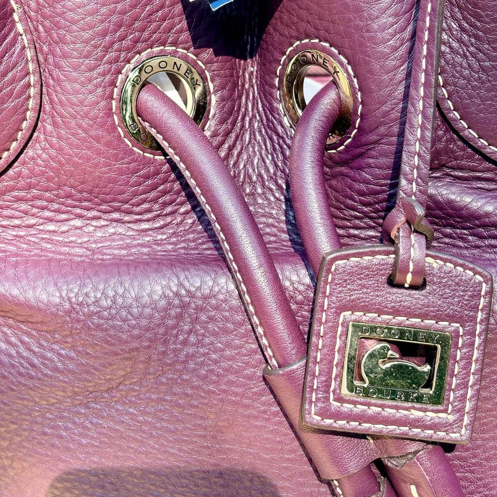 NWT Dooney & Bourke Handle Grommet Drawstring Bag Grape Purple Leather 2P770 GP