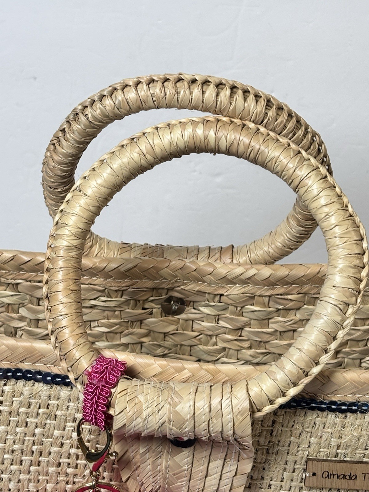Amanda Tierra Straw Tote Beach Bag Purse Fridge Pom Pom Artisan Bohemian 13×11