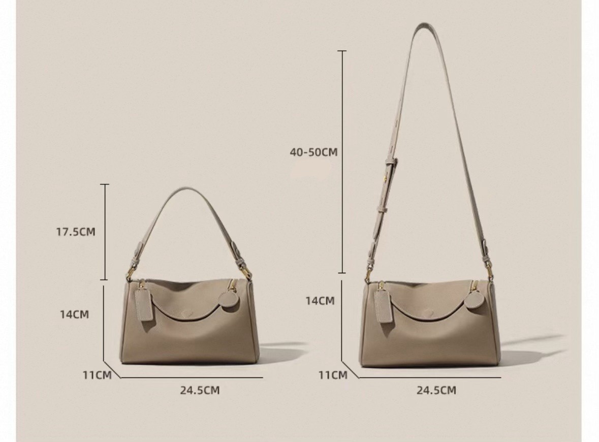 New Genuine Leather Women’s Crossbody Pillow Boston Handbag- Khaki/Light Grey