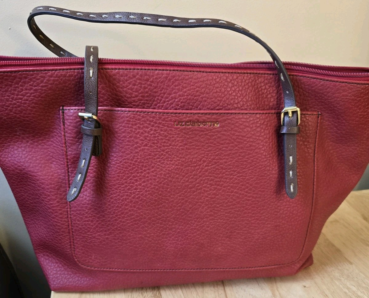 New Liz Claiborne Purse Red Double Handles See Photo 4 For Small Mark Shown.