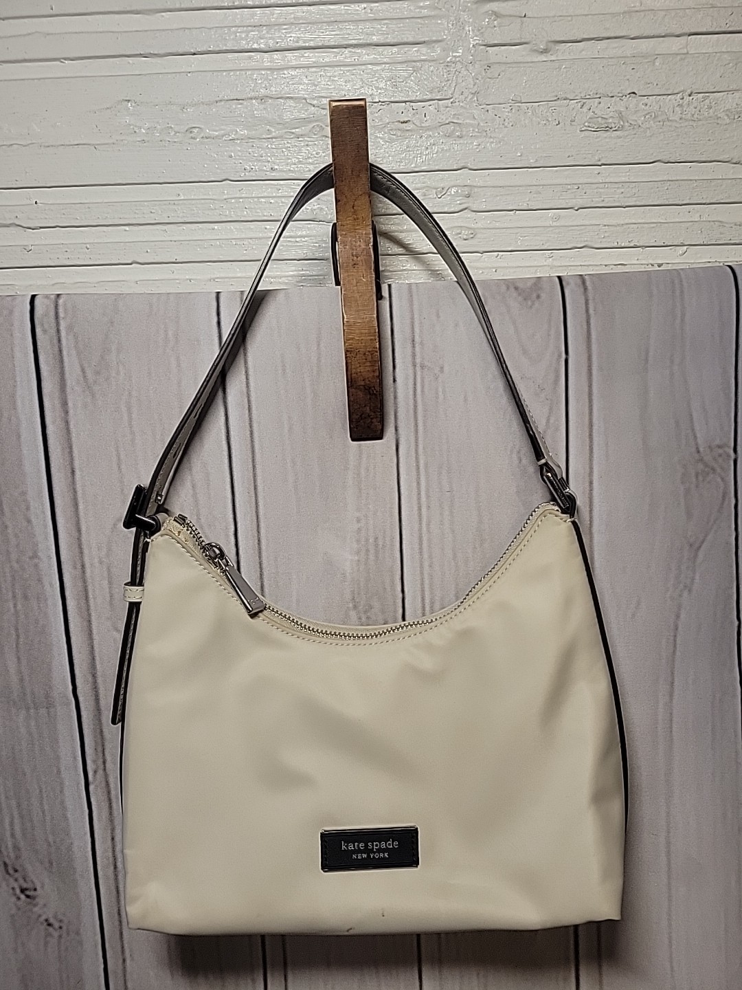 Kate Spade Sam Icon Shoulder Bag Recycled Nylon Cream Leather Crossbody