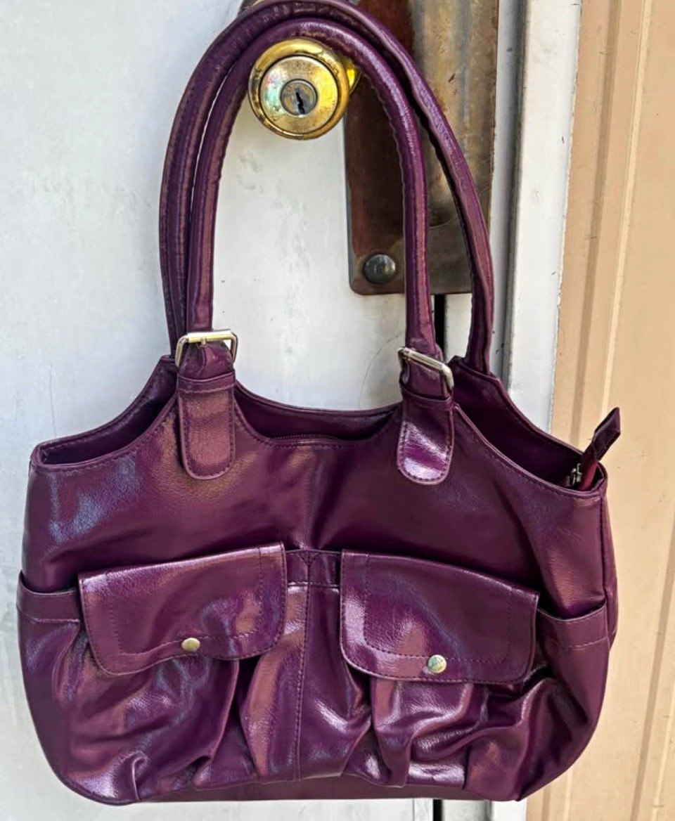 MAXX Purple Solid Shoulder Bag, Front Pockets, Buckle Accent, Silver Hardware