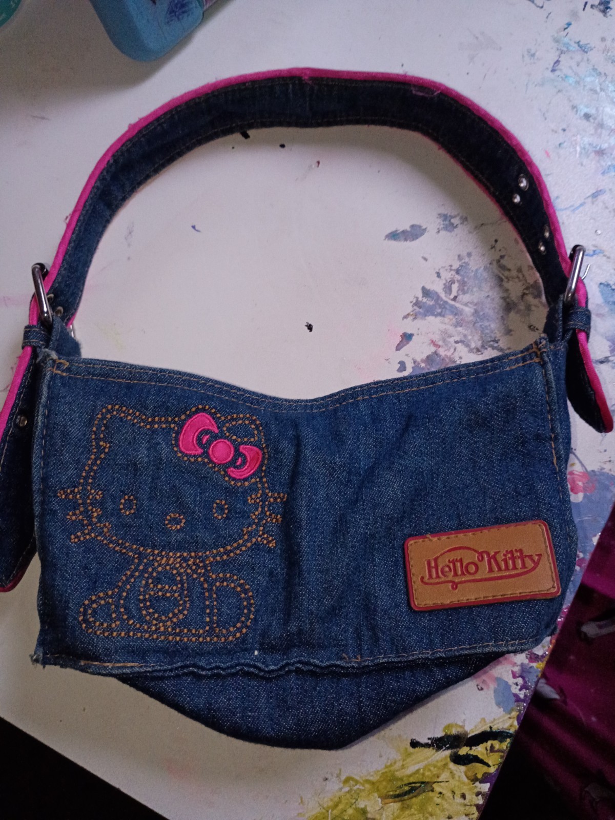 Vintage collectors y2k hello kitty denim purse, circa 2004