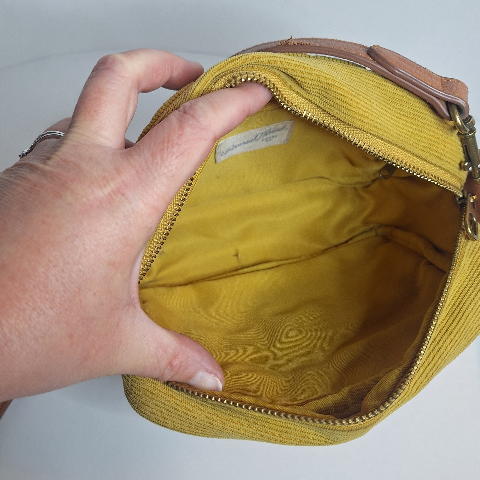 Universal Thread Corduroy Crossbody Bag Mustard Yellow Brown Faux Leather Trim
