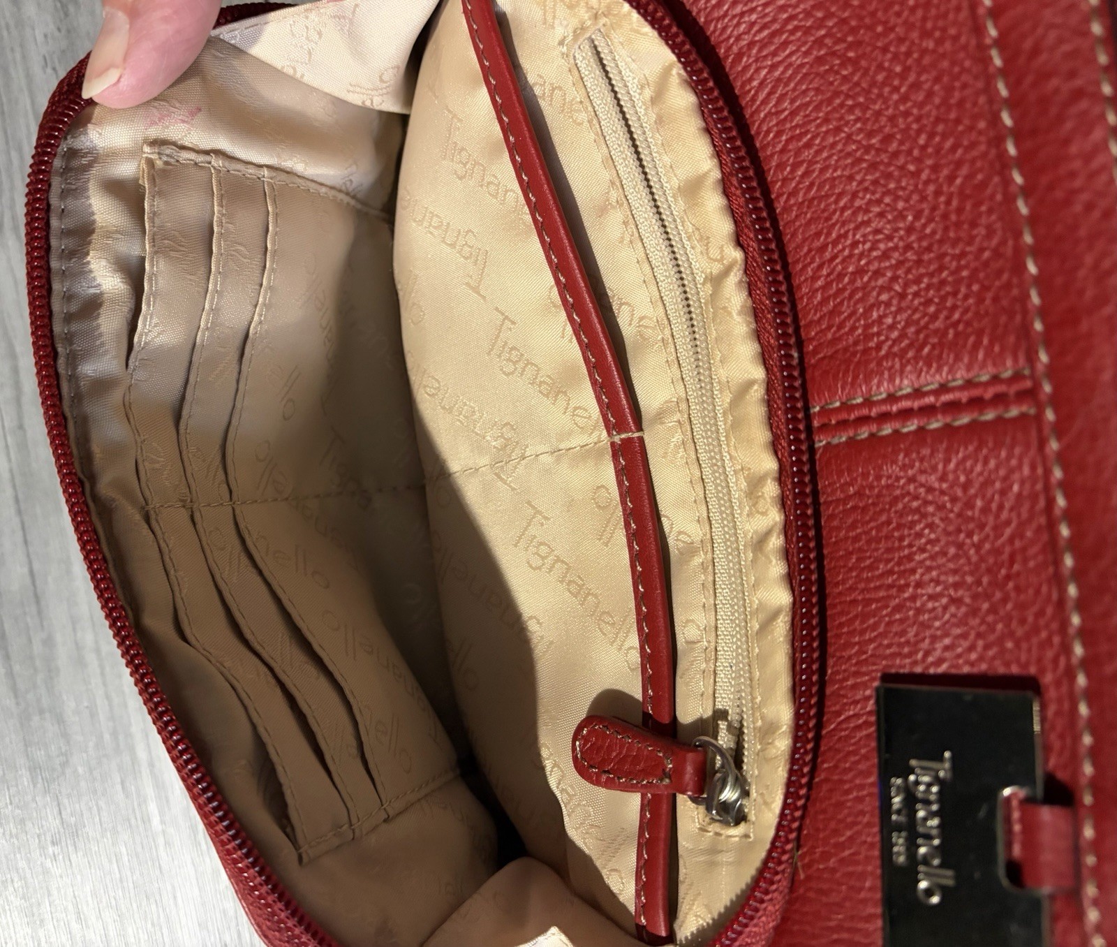 Tignanello genuine pebbled leather crossbody organizer Bag Lipstick Red