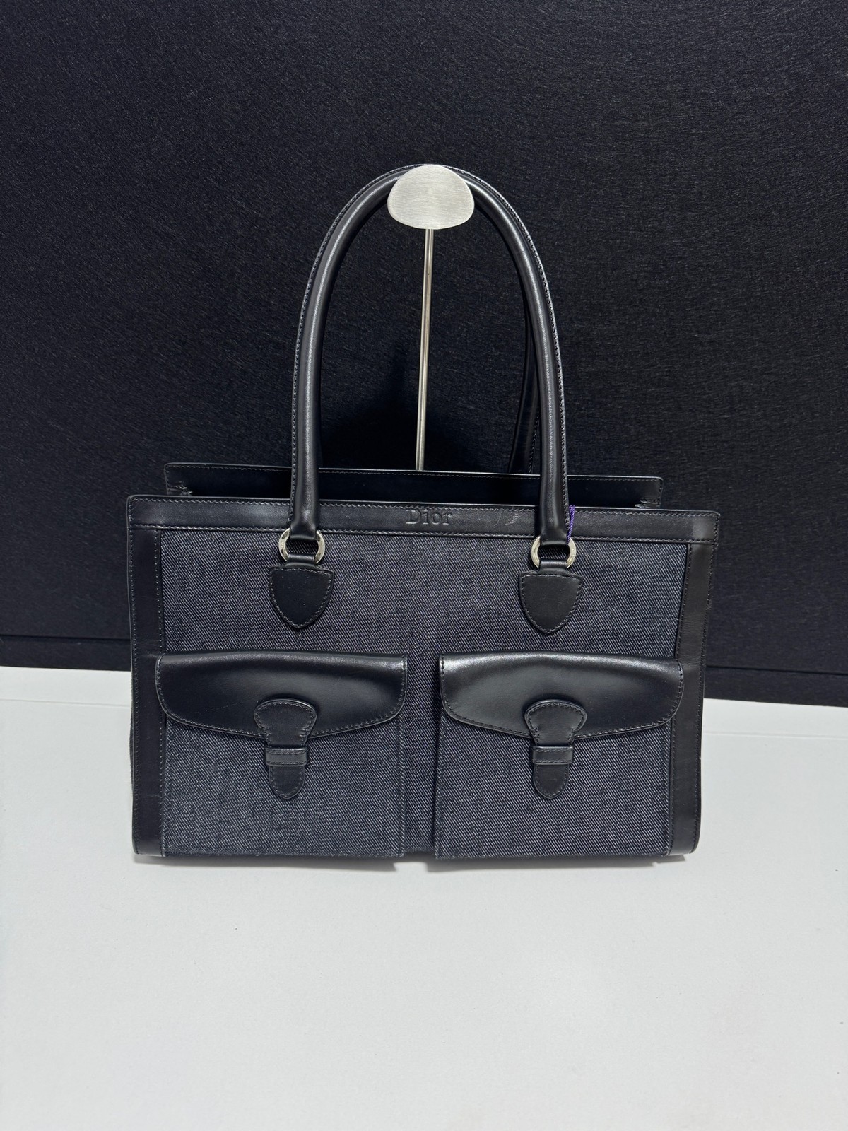 Dior Vintage Tote Series Normal Size Black Denim Calfskin Daily Tote Duty Paid