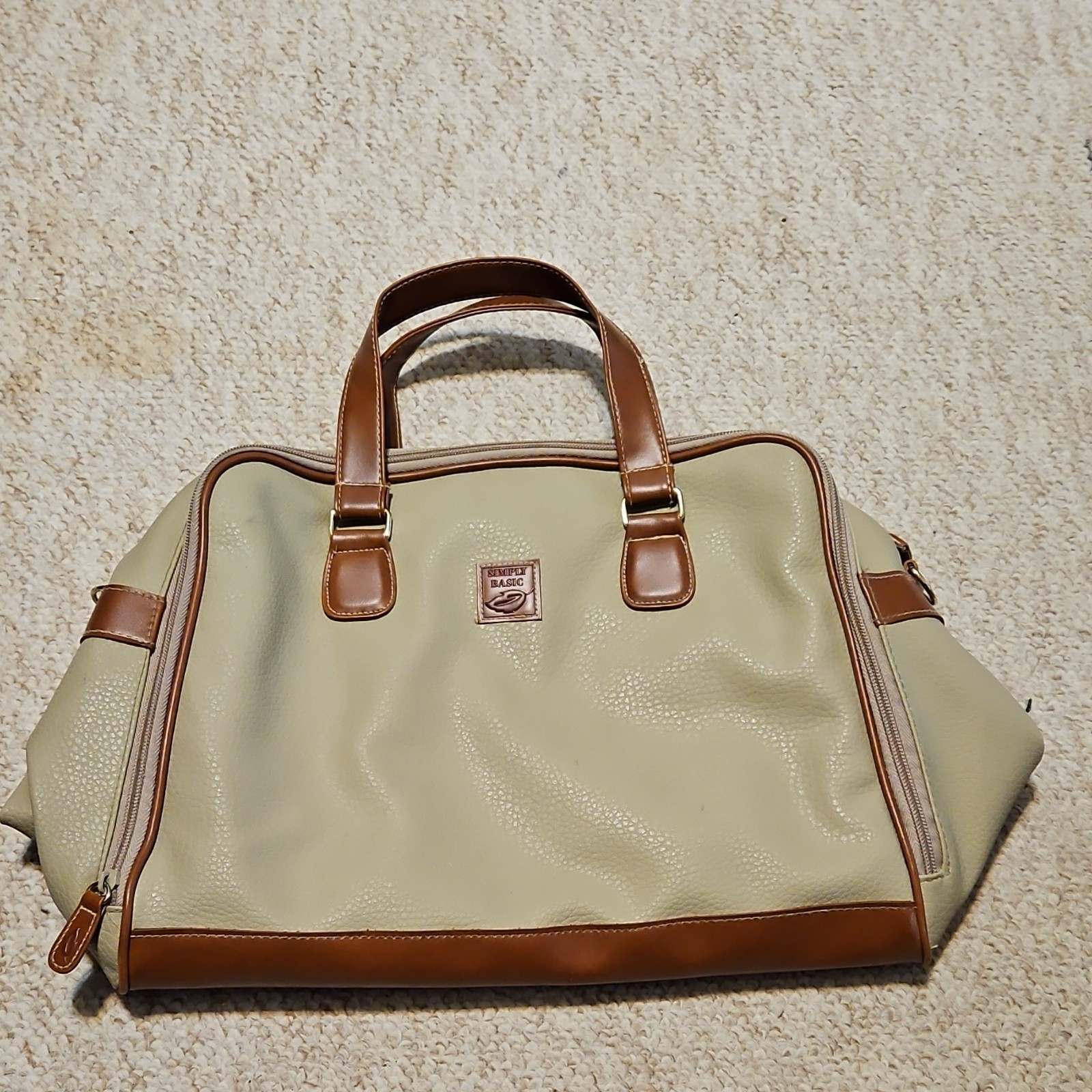 Simply Basic Beige Brown Satchel Zip Closure Zipper Accent Gold Hardware