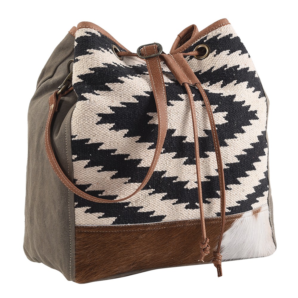 KB OHLAY KB271 Bucket Upcycled Wool Upcycled Canvas Hair-On Genuine Leather