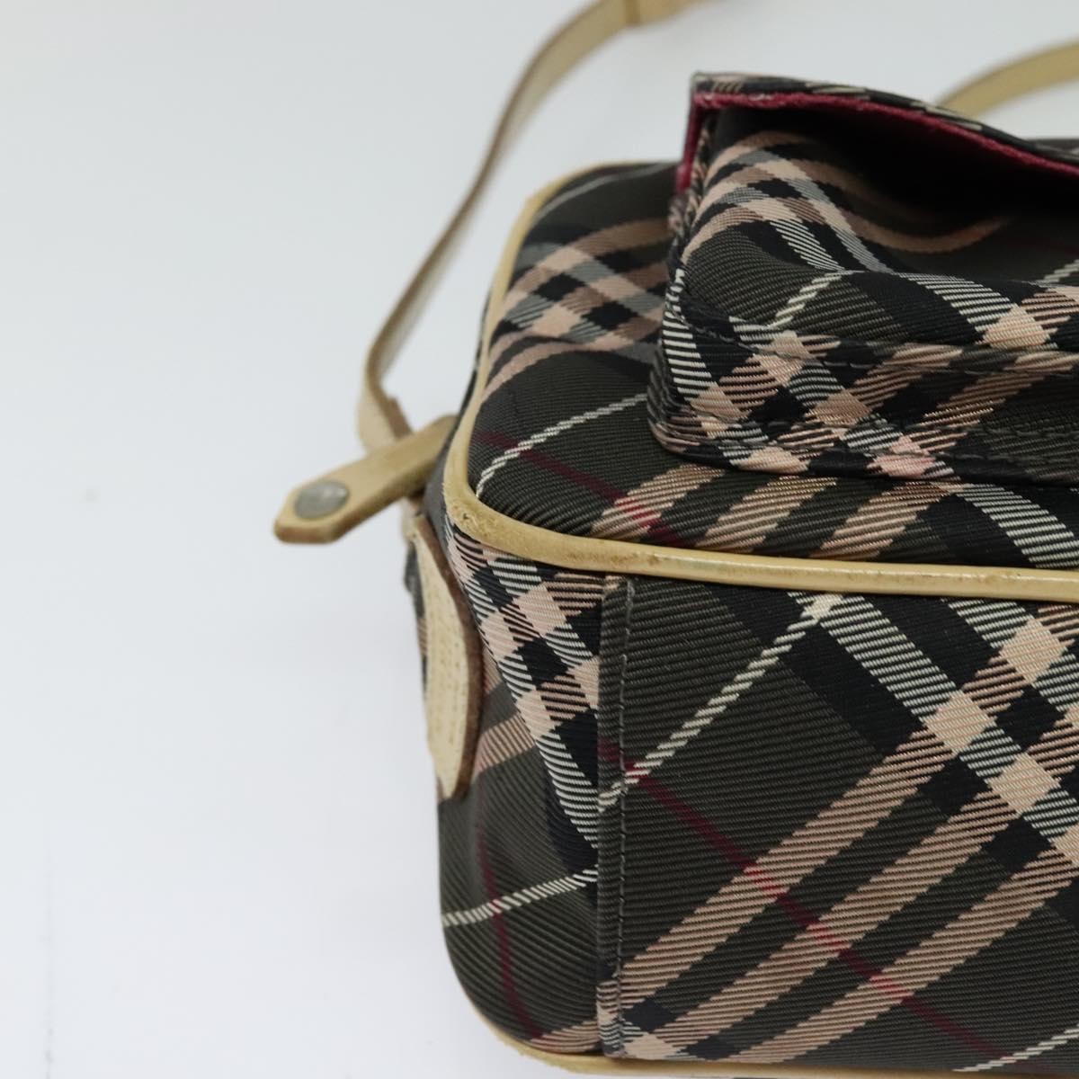 BURBERRY Nova Check Blue Label Shoulder Bag Nylon Brown Silver Auth ti3061