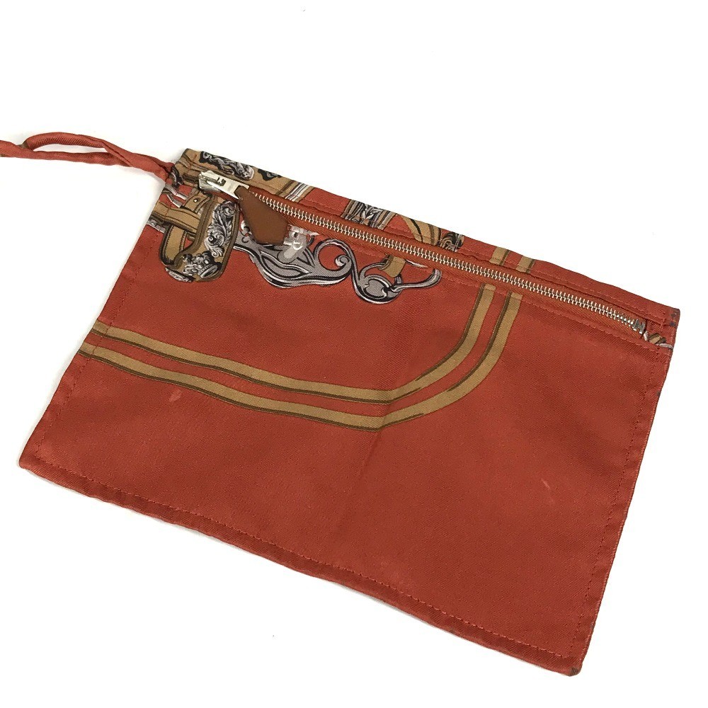 HERMES Silky City PM Crossbody bag with pouch Shoulder Bag silk / Leather Orange