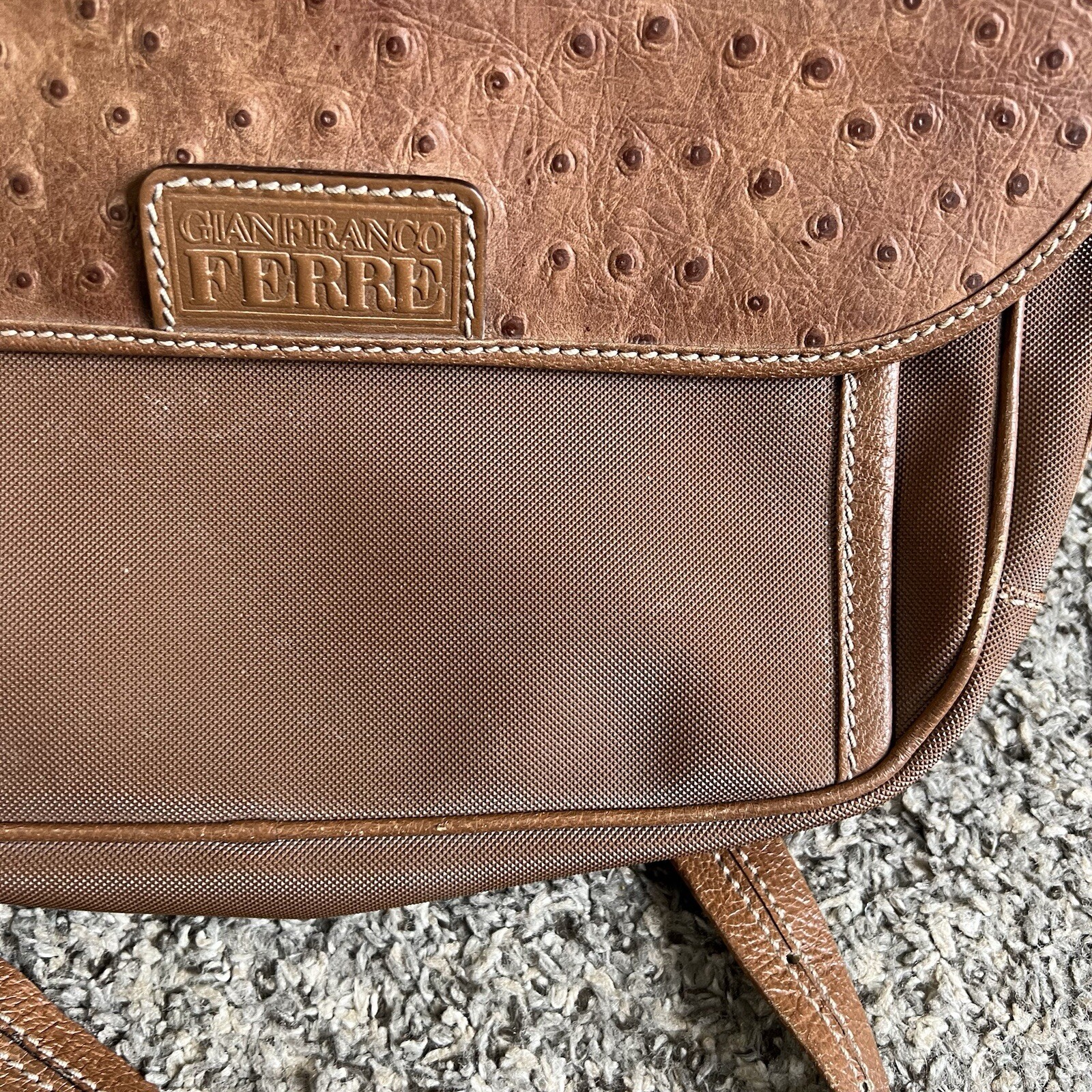 GIANFRANCO FERRE Brown Genuine Ostrich Leather Crossbody Shoulder Bag Vintage