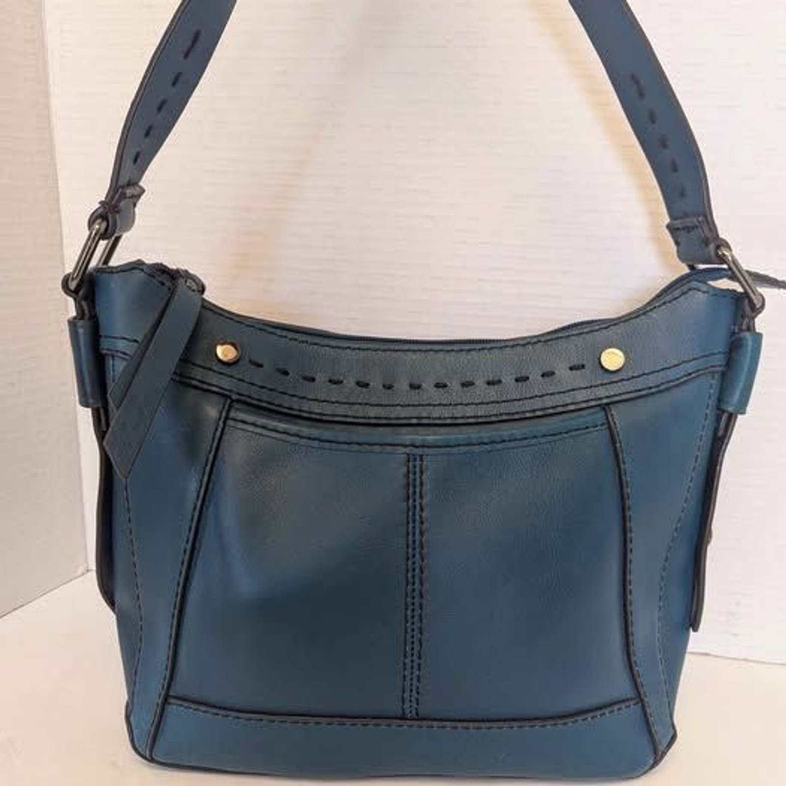St. John’s Bay Turquoise Blue Retro Leather Purse Shoulder Bag 11x8x4.5″ Blk Hdw