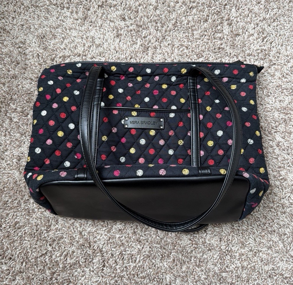 Vera Bradley Quilted Polka Dot Shoulder Tote Bag Black/Multicolor Lined