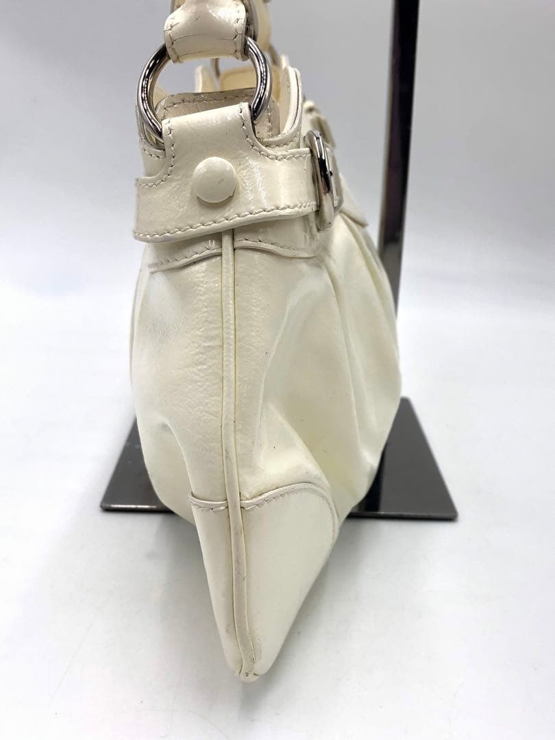 Salvatore Ferragamo Handbag Leather White Gancini Silver Hardware Condition Used