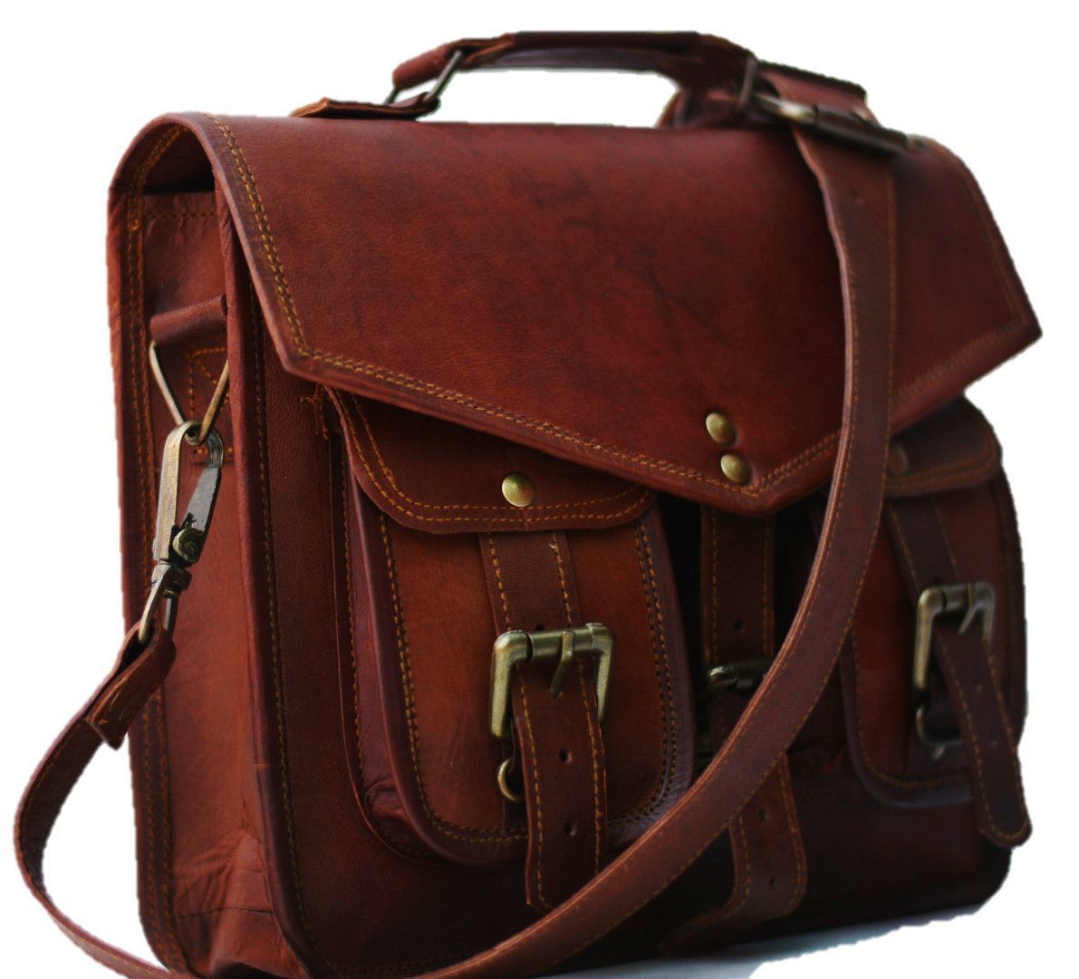 Shoulder Men Women Genuine Vintage Brown Leather Messenger Laptop Bag Briefcase