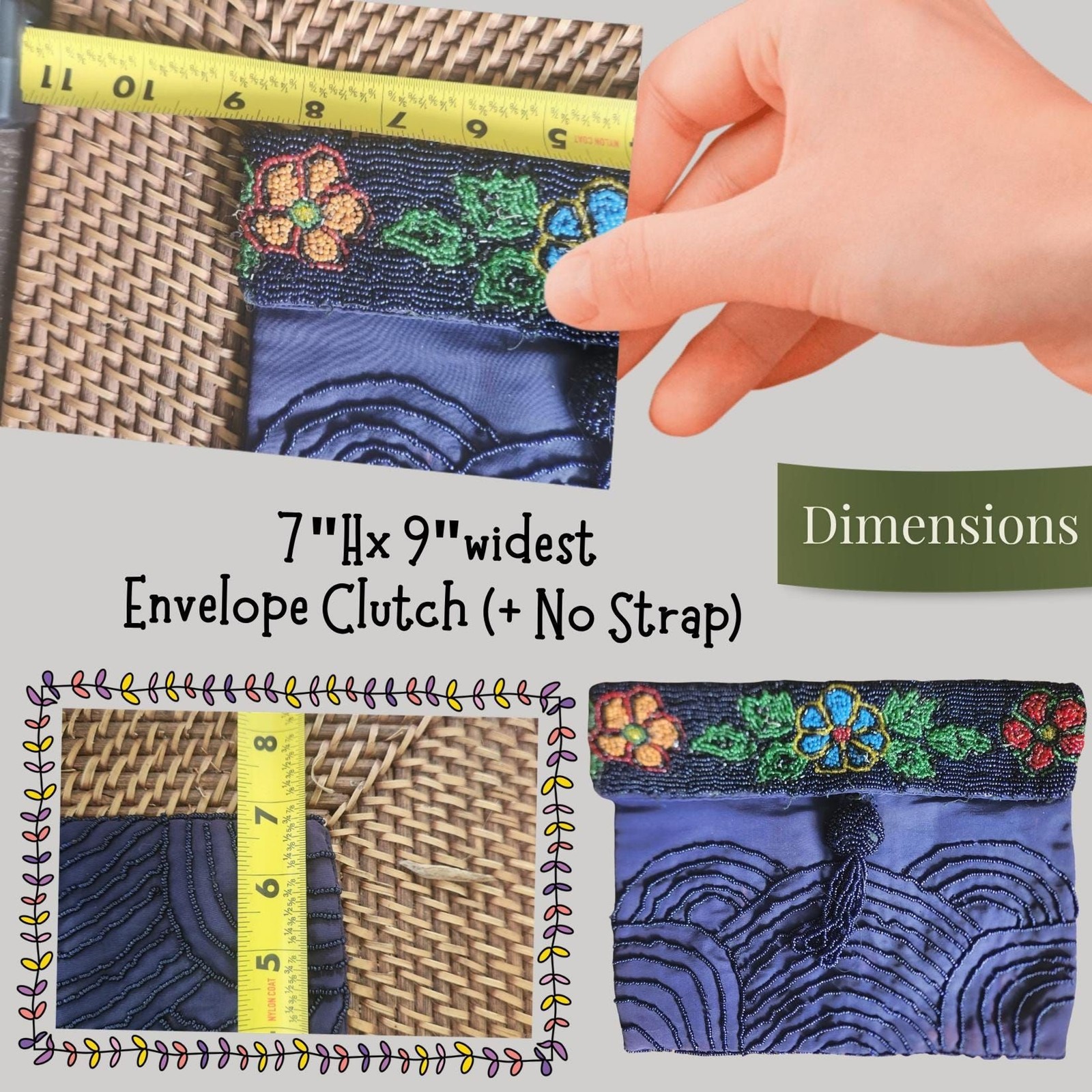 Antique Art Nouveau Microbead Handbag | Colorful Floral Envelope Clutch Purse