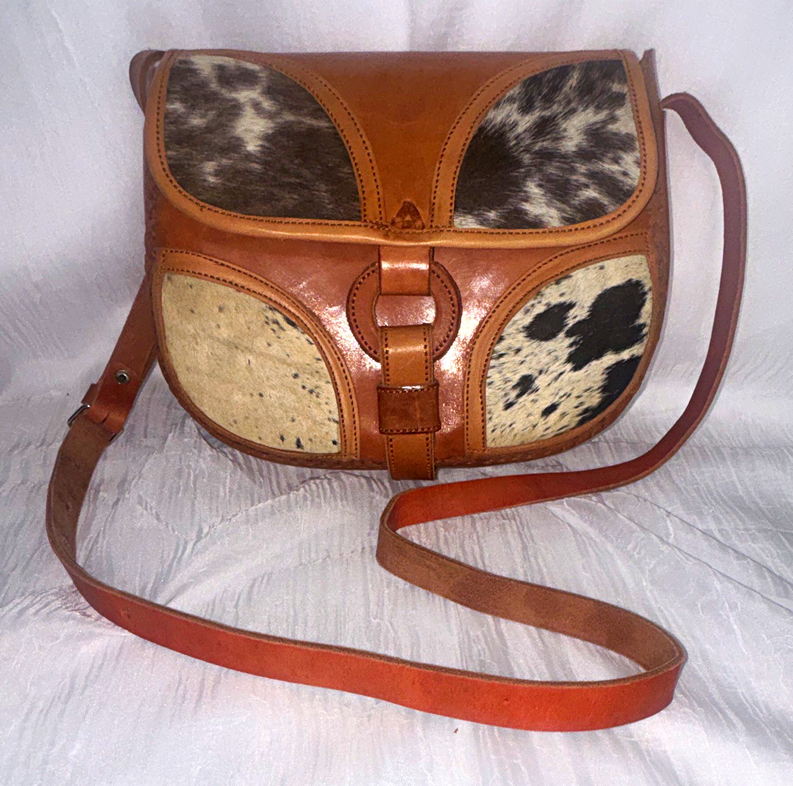 Brown Western Genuine Leather/Hair Saddle Crossbody Bag Buckle Adjustable Strap