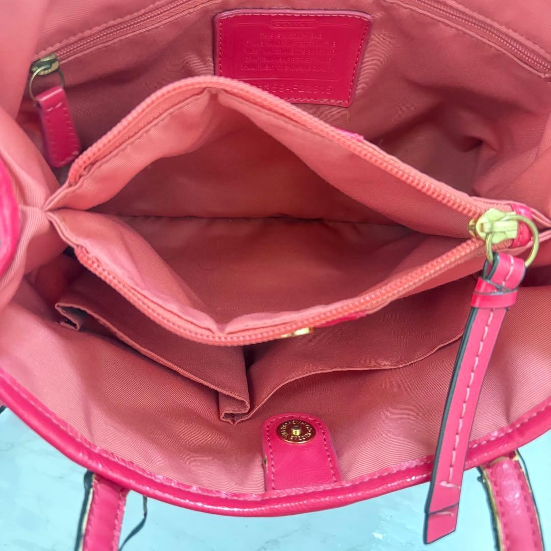Coach Signature 2W Casual Handbag Multicolor Pink 18x11x29cm Used