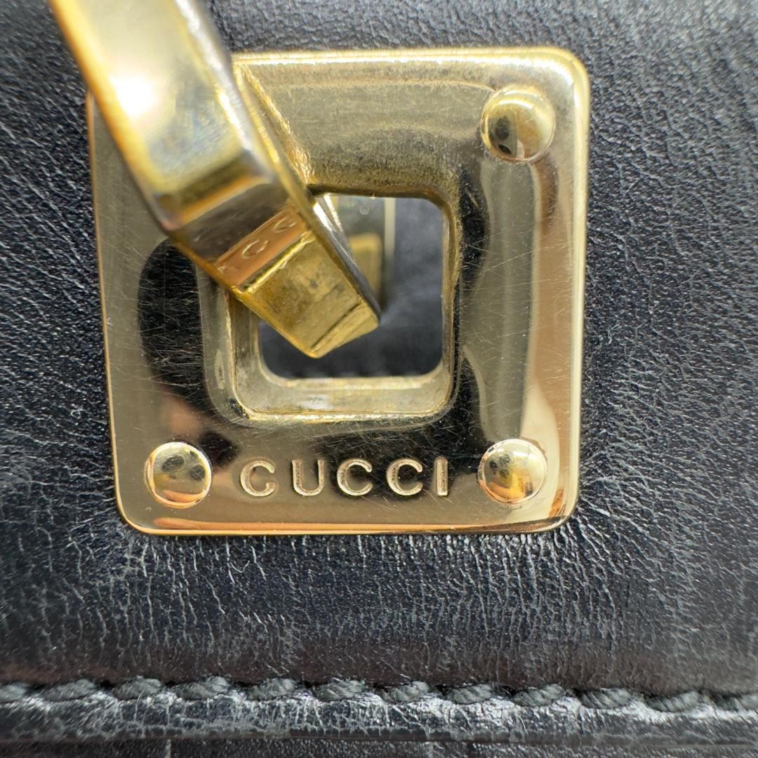 GUCCI Shima Leather Tote Bag Black Women Auth 8.26 x 10.82 x 4.72inch