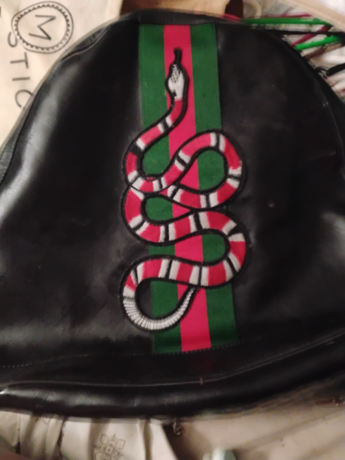 Gucci Kingsnake Web Printed Leather Backpack Black 419584 001998
