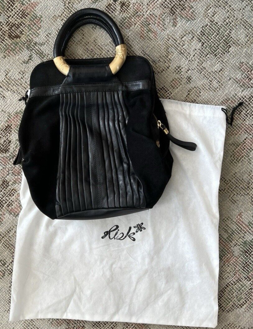 Ri2k Risk Suede Leather Grab Bag + Dustbag top handle black brass