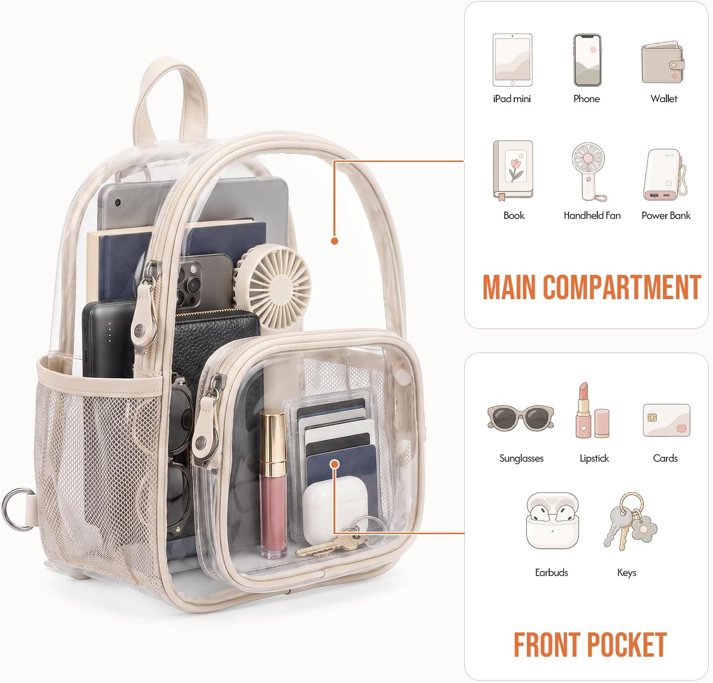 Mini Clear Backpack for Stadium Events Anti-Theft Small Festival Transparent Bag