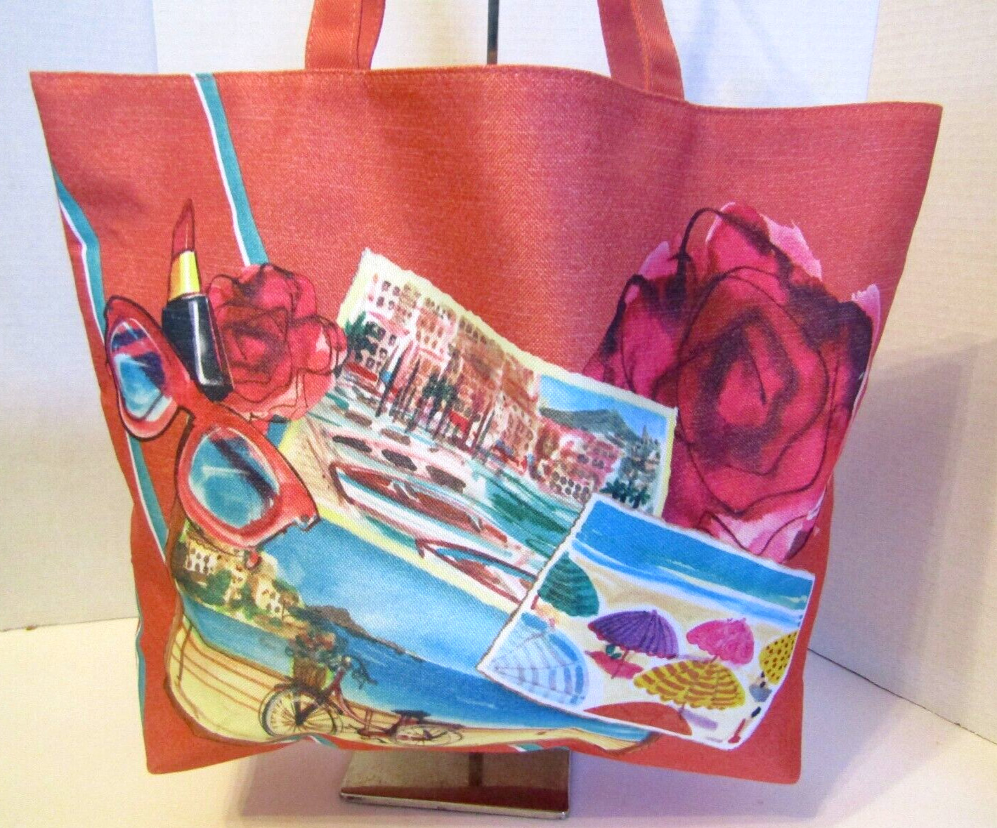 Lancome Paris Coral Tote Shoulder Bag French Riviera Postcard Beach NIP