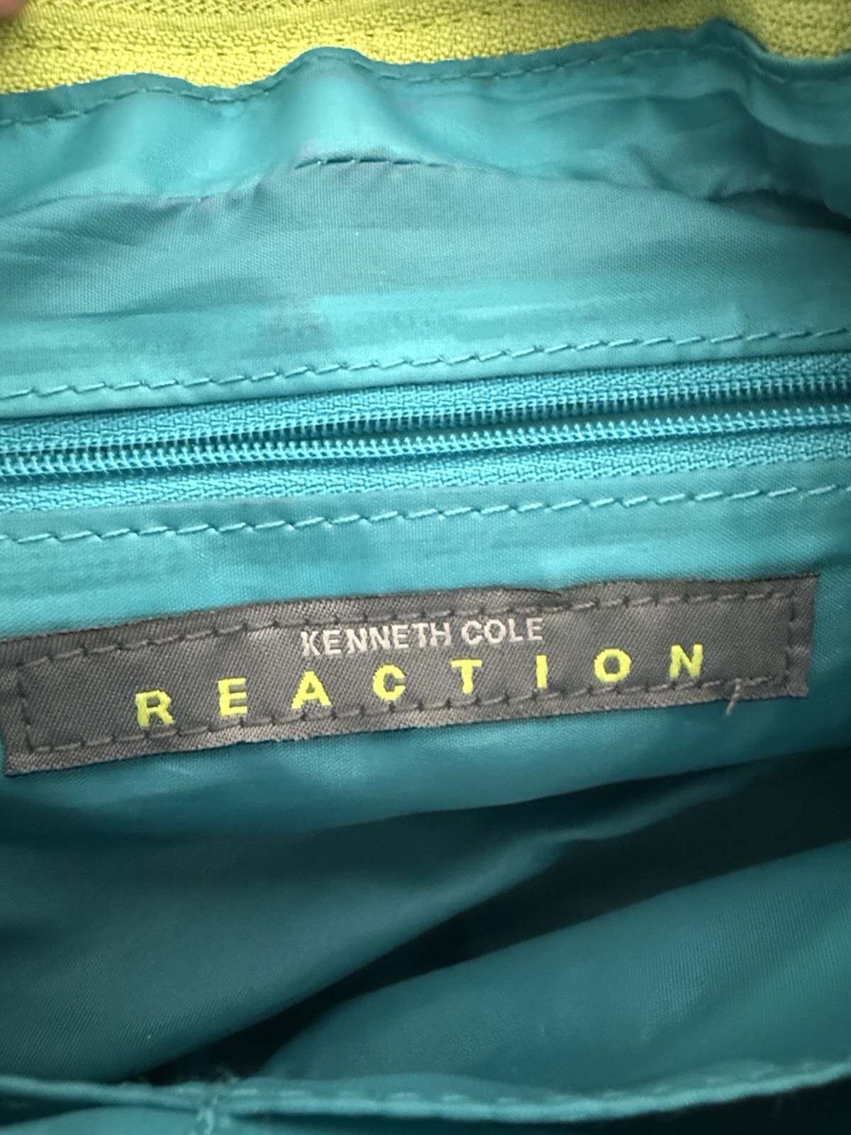 Kenneth Cole Reaction Lime Green Hobo Shoulder Bag Turquoise Details Pockets GUC