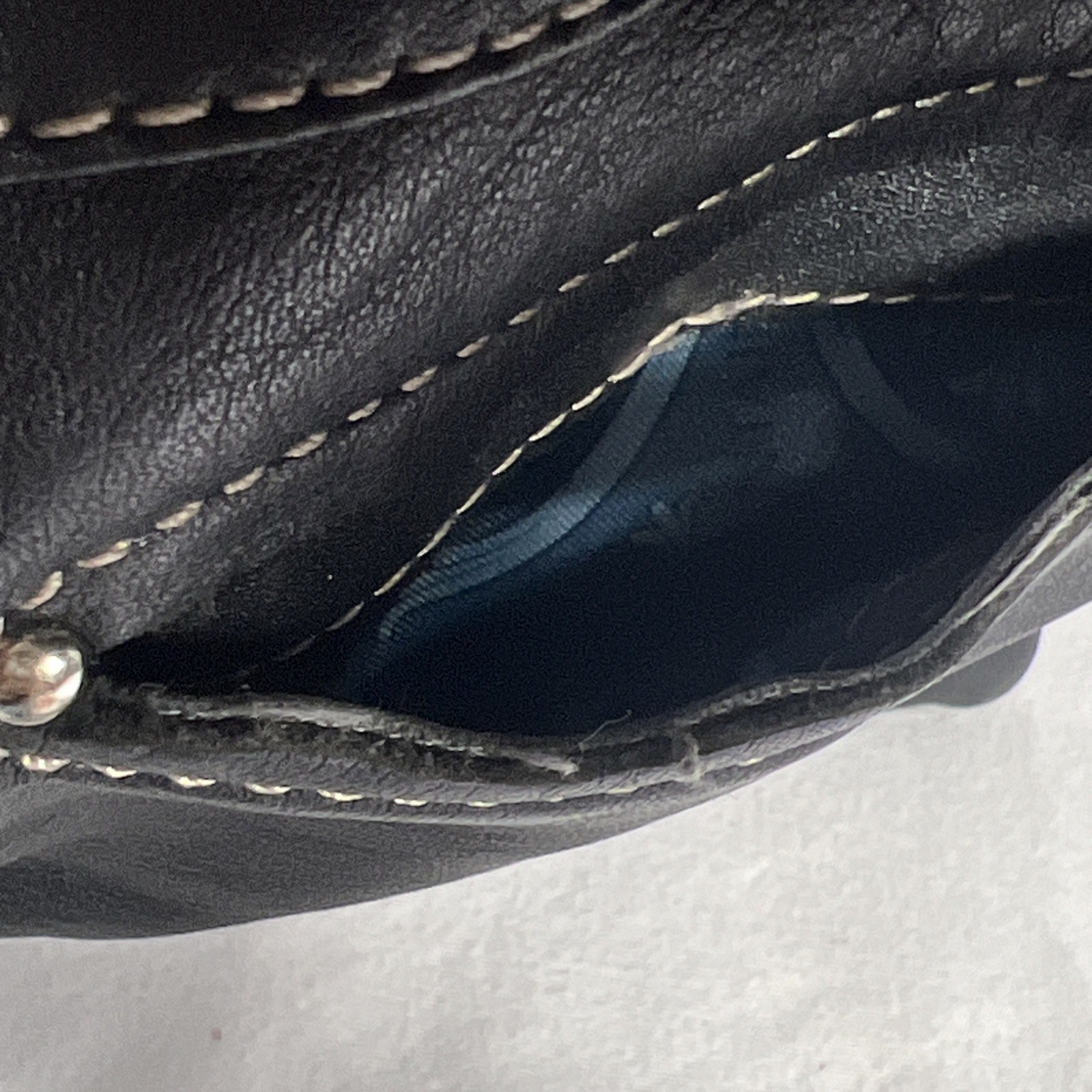 Vintage Stone Mountain Hobo Shoulder Bag Black Leather Exterior Pockets 12×12 In