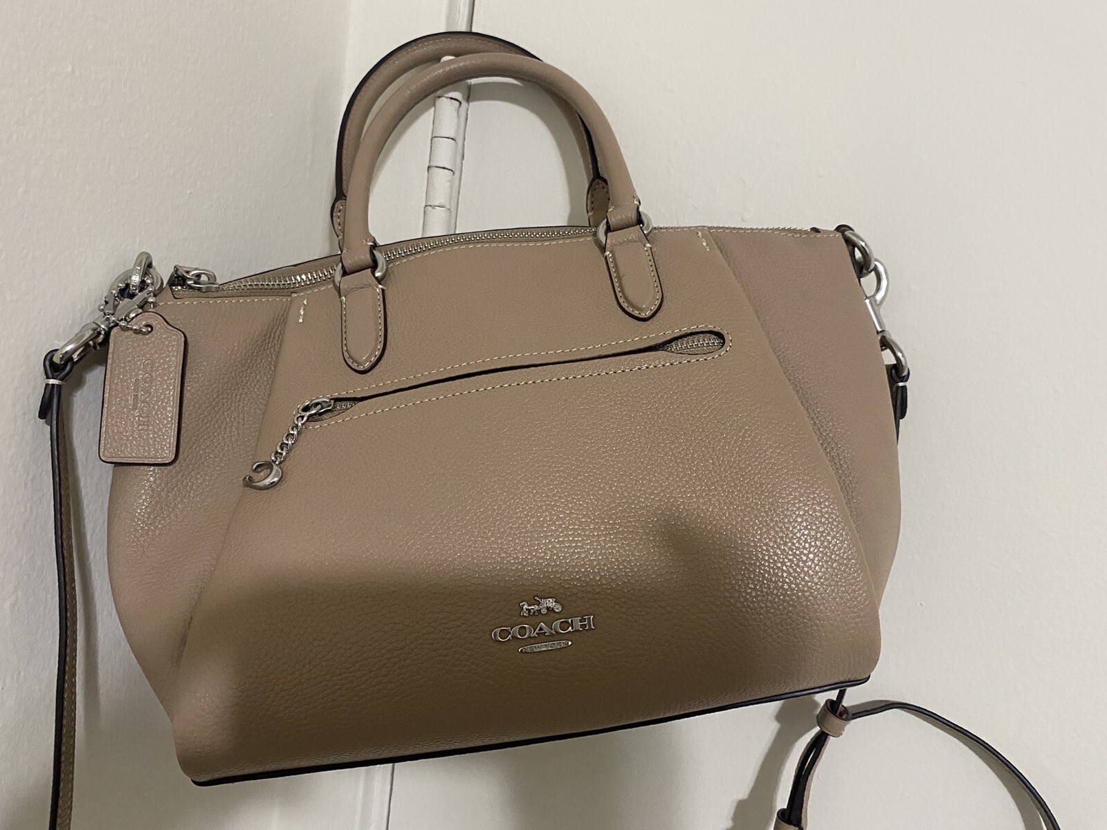 Authentic Coach 79316 Kacey Pebble Leather Satchel Shoulder Bag – Beige