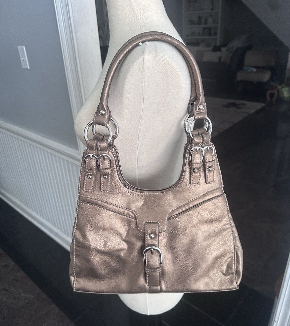 St. Thomas Bay Metallic Bronze Shoulder Bag Magnetic Close Silver Hardware